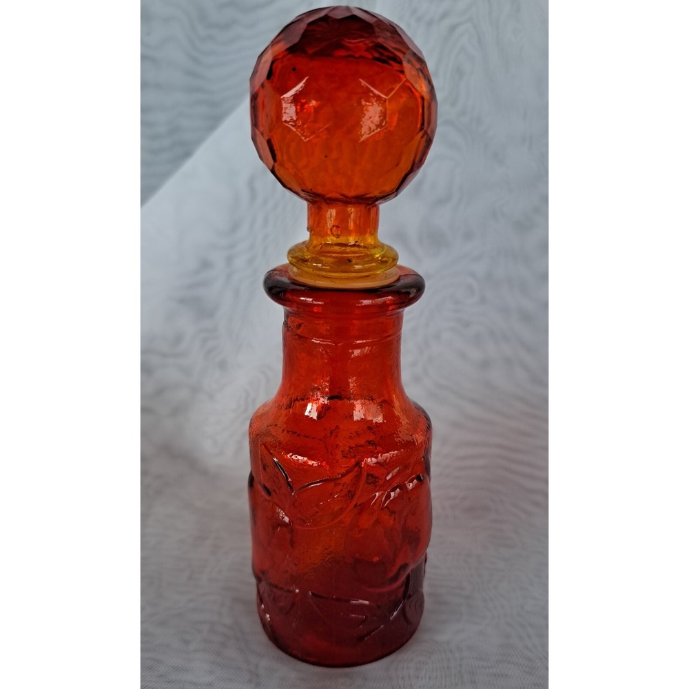 Rare 6"1/2" Amberina Red Mini Genie Bottle Honeycomb Stopper